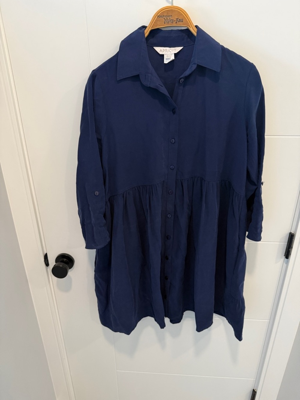 APRICOT Navy Button-Front Gathered Shirt Dress size 6 oversized - Picture 2 of 7